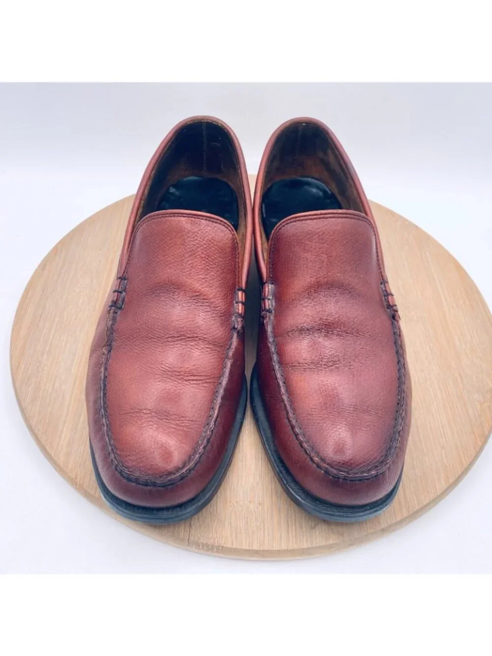 Vintage Florsheim Imperial Shoes Mens 8.5 Brown Leather Hand Sewn Loafers